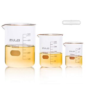 ULAB Scientific Glass Beaker Set, Vol. 500ml, 3.3 Borosilicate Griffin Low Form with Printed Graduation, Pack of 4, UBG1016