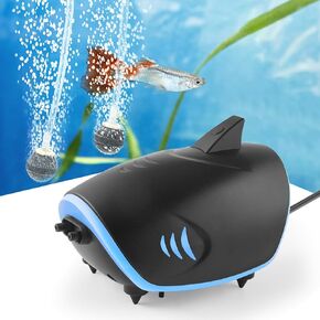 HITOP 80GPH Quiet Aquarium Air Pump: 3W Adjustable Fish Tank Air Pump with Dual Output, Shark-Shaped Aquarium Aerator, Oxygen Pump for up to 100Gal Tank