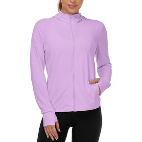 Jusfitsu Women's UPF 50+ Sun Protection Jacket Hooded Long Sleeve UV Shirt with Pockets for Yoga Running Hiking Fishing