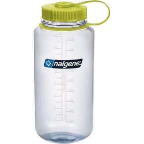 Nalgene Tritan Wide Mouth BPA-Free Water Bottle, Clear w/ Green Cap, 32 oz