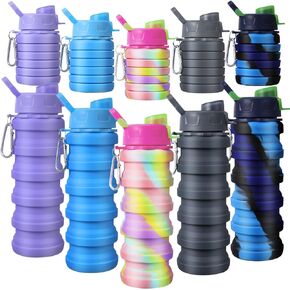 CHENGU 5 Pcs Collapsible Water Bottles 16 oz Portable Foldable Water Bottles Silicone Leak Proof Travel Water Bottle Reusable Sports Water Bottle with Metal Clip for Camping Hiking Travel (Colorful)