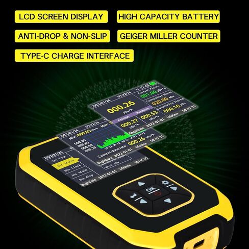 كاشف الإشعاع النووي من جيجر - مقياس جرعات الإشعاع مع شاشة LCD، مقياس مراقبة الإشعاع المحمول باليد بيتا جاما بالأشعة السينية USB القابل لإعادة الشحن، 5 وحدات جرعة مبدلة in Kuwait