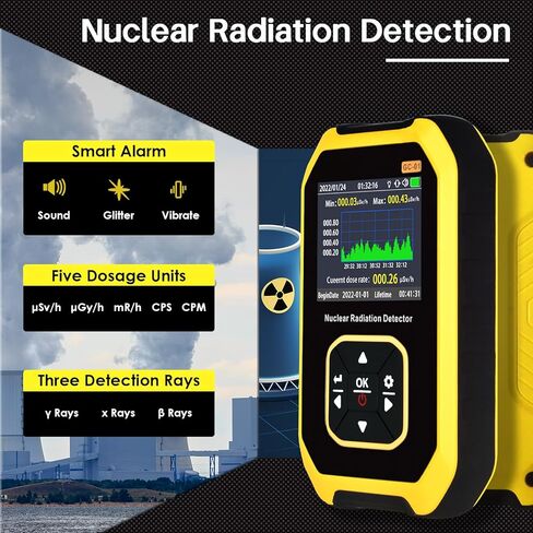 كاشف الإشعاع النووي من جيجر - مقياس جرعات الإشعاع مع شاشة LCD، مقياس مراقبة الإشعاع المحمول باليد بيتا جاما بالأشعة السينية USB القابل لإعادة الشحن، 5 وحدات جرعة مبدلة in Kuwait