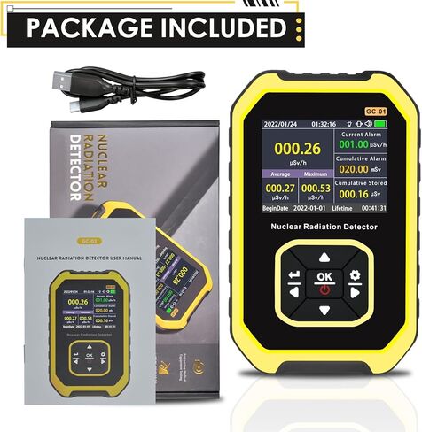 كاشف الإشعاع النووي من جيجر - مقياس جرعات الإشعاع مع شاشة LCD، مقياس مراقبة الإشعاع المحمول باليد بيتا جاما بالأشعة السينية USB القابل لإعادة الشحن، 5 وحدات جرعة مبدلة in Kuwait