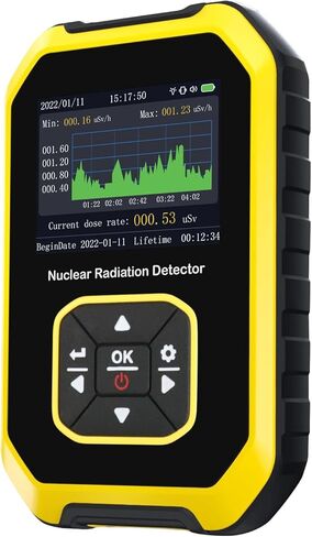 Geiger Counter Nuclear Radiation Detector Handheld Dosimeter Beta Gamma X-ray Radioactive Monitor Tester Alarm 5 Dosage Units Time Date Display for Industrial Use Research Home Personal in Saudi Arabia
