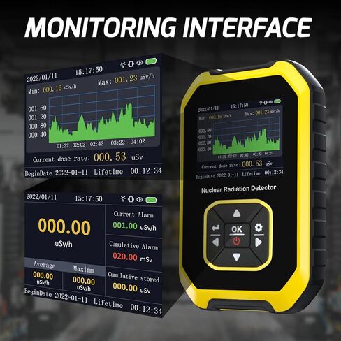 Geiger Counter Nuclear Radiation Detector Handheld Dosimeter Beta Gamma X-ray Radioactive Monitor Tester Alarm 5 Dosage Units Time Date Display for Industrial Use Research Home Personal in Saudi Arabia