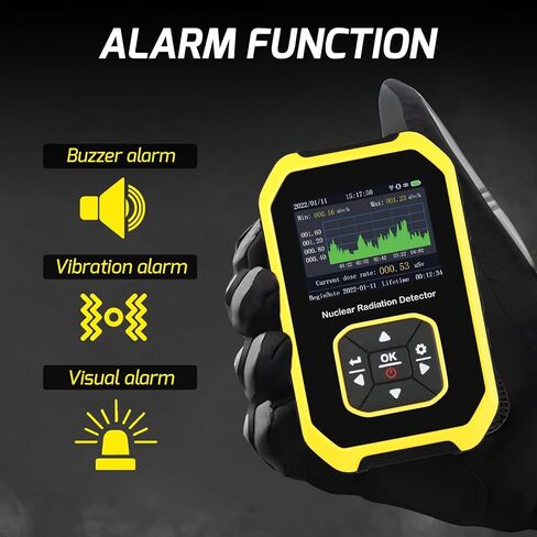 Geiger Counter Nuclear Radiation Detector Handheld Dosimeter Beta Gamma X-ray Radioactive Monitor Tester Alarm 5 Dosage Units Time Date Display for Industrial Use Research Home Personal in Saudi Arabia