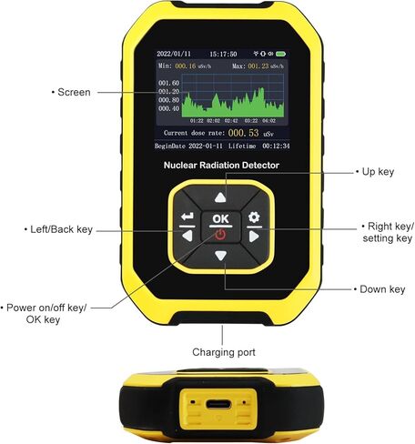 Geiger Counter Nuclear Radiation Detector Handheld Dosimeter Beta Gamma X-ray Radioactive Monitor Tester Alarm 5 Dosage Units Time Date Display for Industrial Use Research Home Personal in Saudi Arabia
