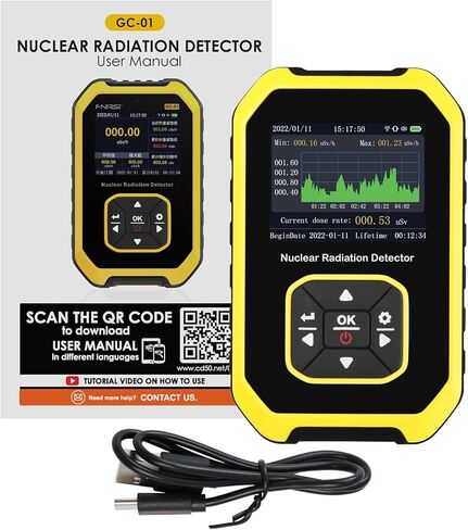 Geiger Counter Nuclear Radiation Detector Handheld Dosimeter Beta Gamma X-ray Radioactive Monitor Tester Alarm 5 Dosage Units Time Date Display for Industrial Use Research Home Personal in Saudi Arabia