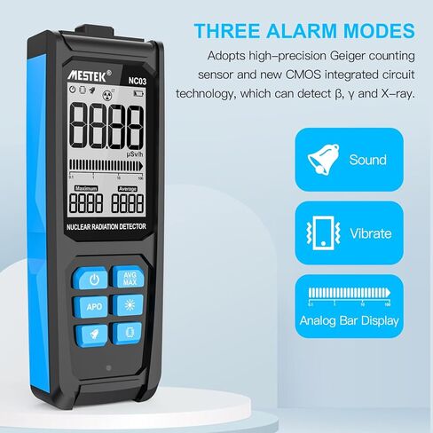 كاشف الإشعاع النووي Geiger - كاشف الإشعاع MESTEK مع شاشة مزدوجة رقمية وتناظرية، جهاز قياس الأشعة السينية بيتا جاما المحمول، قابل لإعادة الشحن in Kuwait