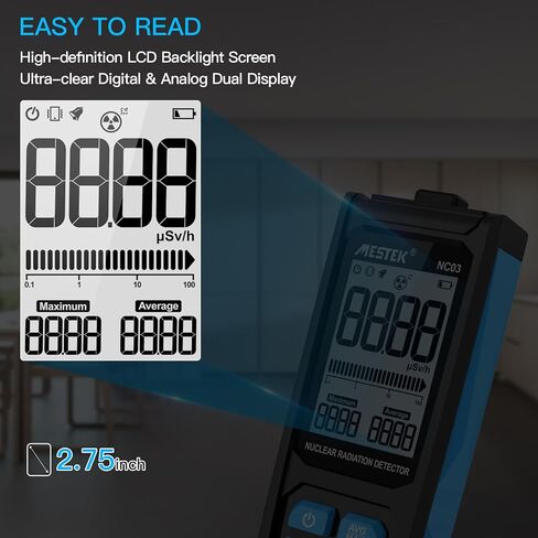 كاشف الإشعاع النووي Geiger - كاشف الإشعاع MESTEK مع شاشة مزدوجة رقمية وتناظرية، جهاز قياس الأشعة السينية بيتا جاما المحمول، قابل لإعادة الشحن in Kuwait