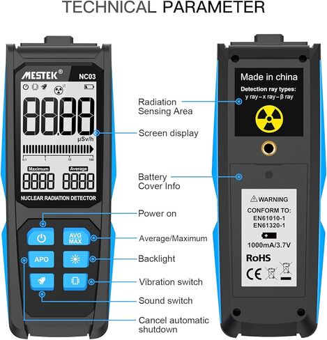 كاشف الإشعاع النووي Geiger - كاشف الإشعاع MESTEK مع شاشة مزدوجة رقمية وتناظرية، جهاز قياس الأشعة السينية بيتا جاما المحمول، قابل لإعادة الشحن in Kuwait