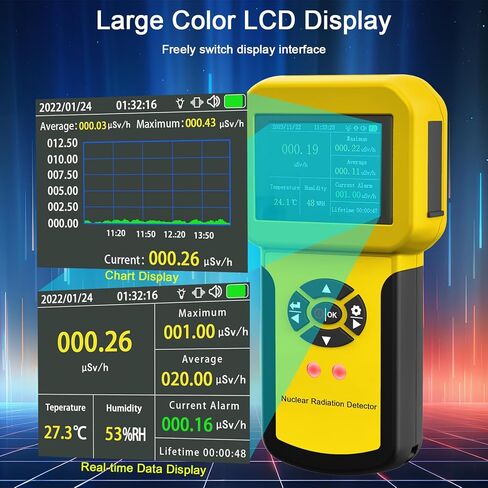 كاشف الإشعاع النووي من هولدبيك جيجر، مقياس الجرعات الإشعاعية بيتا جاما جهاز كشف الأشعة السينية مع شاشة LCD، مقياس مراقبة الإشعاع القابل لإعادة الشحن مع 5 وحدات جرعة مبدلة، RH، درجة الحرارة in Kuwait