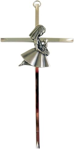 singer star case First Holy Communion Silver Tone Wall Cross with Fine Pewter Girl Casting, 8 Inch in Saudi Arabia