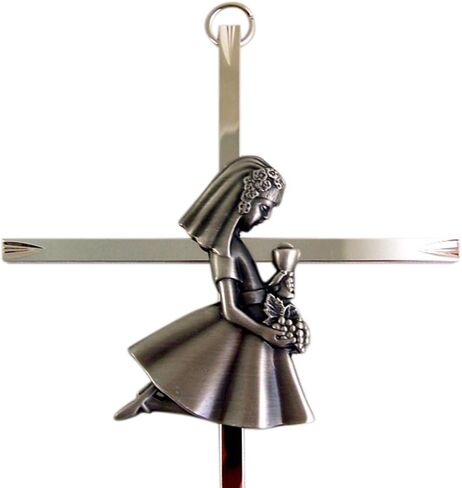 singer star case First Holy Communion Silver Tone Wall Cross with Fine Pewter Girl Casting, 8 Inch in Saudi Arabia