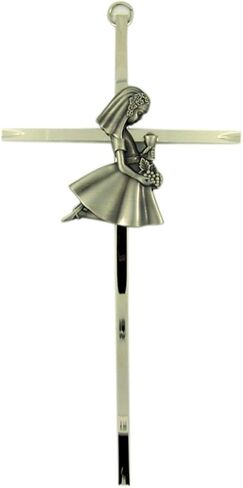 singer star case First Holy Communion Silver Tone Wall Cross with Fine Pewter Girl Casting, 8 Inch in Saudi Arabia