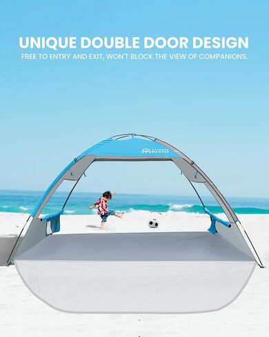 OutdoorMaster Beach Tent for 3 Person with 2 Doors, Easy Setup Sun Shade Shelter, Portable Beach Shade Sun Canopy with UPF 50+ UV Protection, Extendable Floor with Carrying Bag in Saudi Arabia