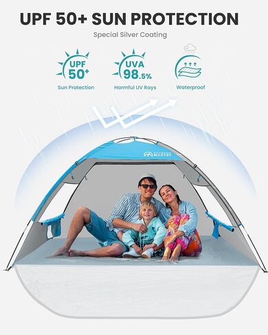OutdoorMaster Beach Tent for 3 Person with 2 Doors, Easy Setup Sun Shade Shelter, Portable Beach Shade Sun Canopy with UPF 50+ UV Protection, Extendable Floor with Carrying Bag in Saudi Arabia