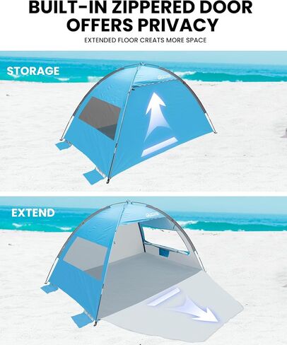 OutdoorMaster Beach Tent for 3 Person with 2 Doors, Easy Setup Sun Shade Shelter, Portable Beach Shade Sun Canopy with UPF 50+ UV Protection, Extendable Floor with Carrying Bag in Saudi Arabia