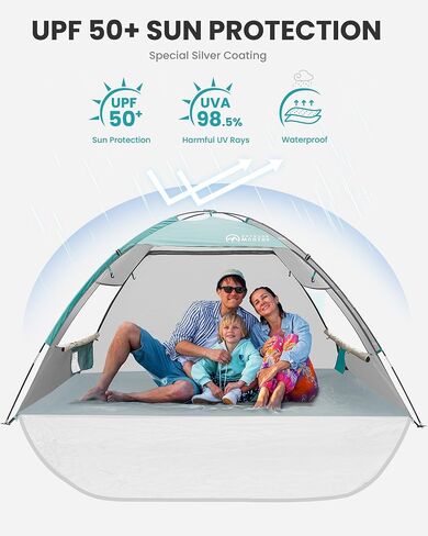 OutdoorMaster Beach Tent for 3 Person with 2 Doors, Easy Setup Sun Shade Shelter, Portable Beach Shade Sun Canopy with UPF 50+ UV Protection, Extendable Floor with Carrying Bag in Saudi Arabia