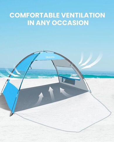 OutdoorMaster Beach Tent for 3 Person with 2 Doors, Easy Setup Sun Shade Shelter, Portable Beach Shade Sun Canopy with UPF 50+ UV Protection, Extendable Floor with Carrying Bag in Saudi Arabia