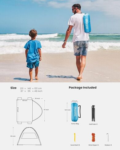 OutdoorMaster Beach Tent for 3 Person with 2 Doors, Easy Setup Sun Shade Shelter, Portable Beach Shade Sun Canopy with UPF 50+ UV Protection, Extendable Floor with Carrying Bag in Saudi Arabia