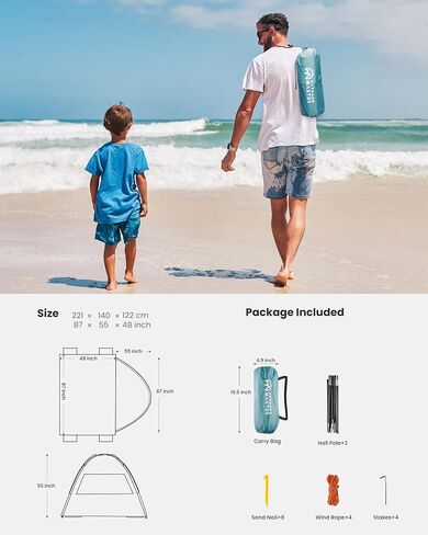 OutdoorMaster Beach Tent for 3 Person with 2 Doors, Easy Setup Sun Shade Shelter, Portable Beach Shade Sun Canopy with UPF 50+ UV Protection, Extendable Floor with Carrying Bag in Saudi Arabia