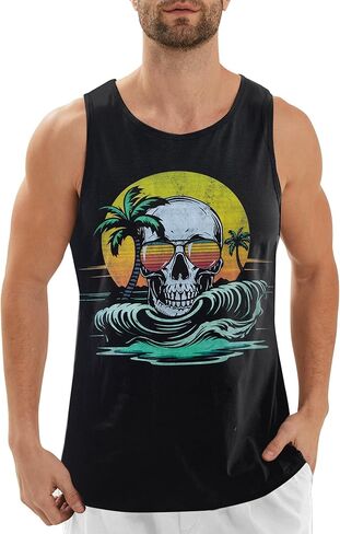 Mens Cotton Tank Tops Funny Graphic Beach Summer Sleeveless Muscle Tank Top in Kuwait