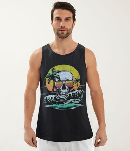 Mens Cotton Tank Tops Funny Graphic Beach Summer Sleeveless Muscle Tank Top in Kuwait