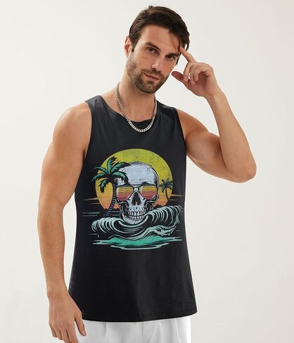 Mens Cotton Tank Tops Funny Graphic Beach Summer Sleeveless Muscle Tank Top in Kuwait