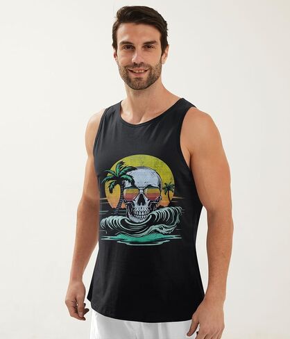 Mens Cotton Tank Tops Funny Graphic Beach Summer Sleeveless Muscle Tank Top in Kuwait