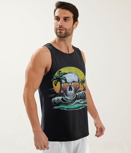 Mens Cotton Tank Tops Funny Graphic Beach Summer Sleeveless Muscle Tank Top in Kuwait