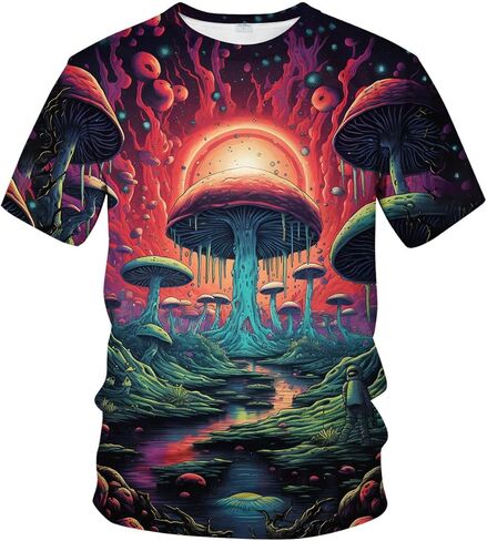 Men's Novelty Mushroom Planet Graphic Shirt Tee Top 3D Colorful Moon Printing T-Shirts in Saudi Arabia