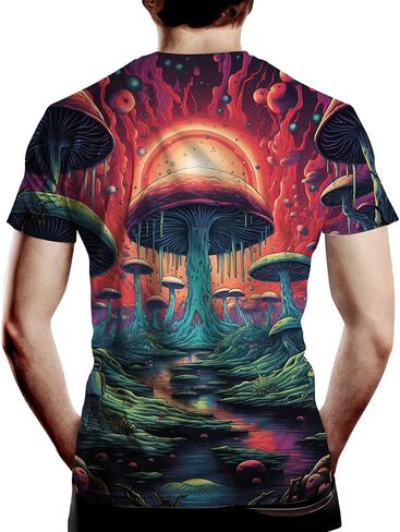 Men's Novelty Mushroom Planet Graphic Shirt Tee Top 3D Colorful Moon Printing T-Shirts in Saudi Arabia