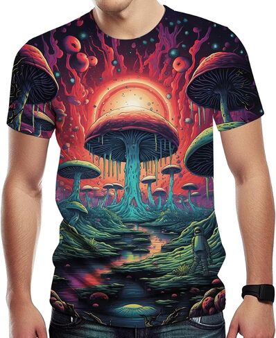Men's Novelty Mushroom Planet Graphic Shirt Tee Top 3D Colorful Moon Printing T-Shirts in Saudi Arabia
