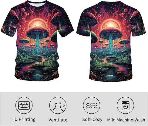 Men's Novelty Mushroom Planet Graphic Shirt Tee Top 3D Colorful Moon Printing T-Shirts in Saudi Arabia