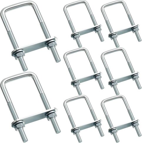 Hotop 8 Set Square U Bolts Carbon Steel with Nuts, Frame Plate, Round Washers for Sailboat Trailers, Tube, Industrial Supplies (82 x 75 mm) in Saudi Arabia