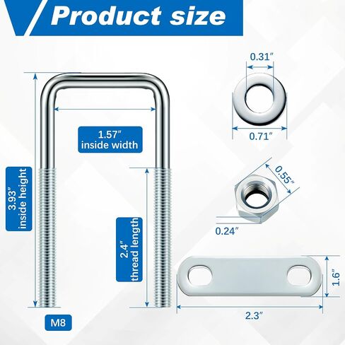 Hotop 8 Set Square U Bolts Carbon Steel with Nuts, Frame Plate, Round Washers for Sailboat Trailers, Tube, Industrial Supplies (82 x 75 mm) in Saudi Arabia