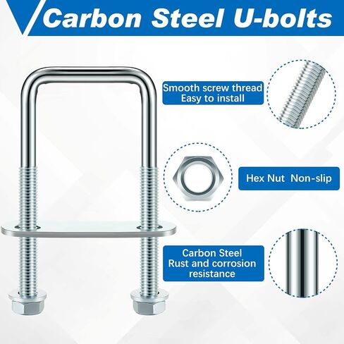 Hotop 8 Set Square U Bolts Carbon Steel with Nuts, Frame Plate, Round Washers for Sailboat Trailers, Tube, Industrial Supplies (82 x 75 mm) in Saudi Arabia
