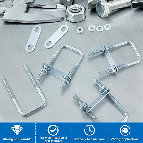 Hotop 8 Set Square U Bolts Carbon Steel with Nuts, Frame Plate, Round Washers for Sailboat Trailers, Tube, Industrial Supplies (82 x 75 mm) in Saudi Arabia