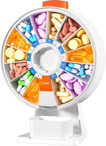 Zoksi Weekly Pill Organizer Box, Customize 14 or 7-Days Medication Storage, Wall-Mounted or Tabletop Pill Dispenser with Push Button, Easy Dispensing, Applicable to Home, Office (White) in Saudi Arabia