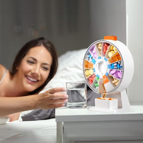 Zoksi Weekly Pill Organizer Box, Customize 14 or 7-Days Medication Storage, Wall-Mounted or Tabletop Pill Dispenser with Push Button, Easy Dispensing, Applicable to Home, Office (White) in Saudi Arabia