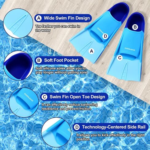 Odoland Kids Swim Fins Set, Swimming Training Flippers, Swim Goggles and Cap, Swim Pool Snorkeling Diving, for Children in Saudi Arabia