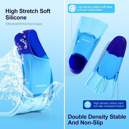 Odoland Kids Swim Fins Set, Swimming Training Flippers, Swim Goggles and Cap, Swim Pool Snorkeling Diving, for Children in Saudi Arabia