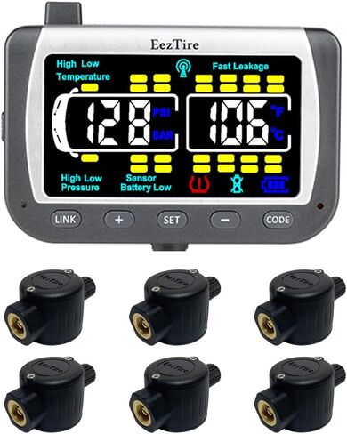 EEZTire-TPMS6ATC نظام مراقبة ضغط الإطارات في الوقت الحقيقي/24 × 7 - شاشة ملونة + 6 أجهزة استشعار in Saudi Arabia