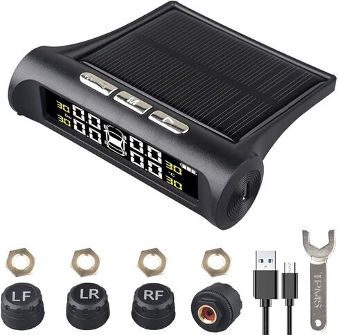 Car Tire Pressure Monitoring System,TPMS Solar Monitor System Universal Wireless Car Alarm Waterproof External Sensors 6 Modes Real-time & Temperature for Rv Trailer in Kuwait