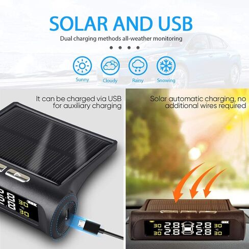Car Tire Pressure Monitoring System,TPMS Solar Monitor System Universal Wireless Car Alarm Waterproof External Sensors 6 Modes Real-time & Temperature for Rv Trailer in Kuwait