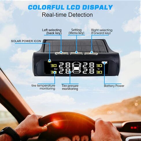 Car Tire Pressure Monitoring System,TPMS Solar Monitor System Universal Wireless Car Alarm Waterproof External Sensors 6 Modes Real-time & Temperature for Rv Trailer in Kuwait