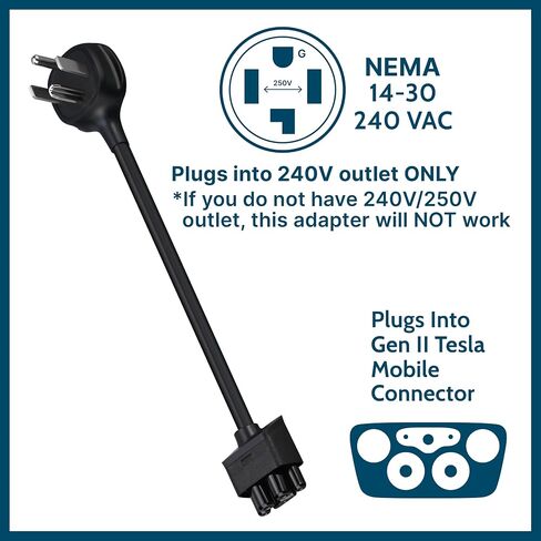 محول NEMA 14-30 لشاحن الهاتف المحمول Tesla Gen 2، قم بتوصيل شاحن الهاتف المحمول Tesla بمنفذ NEMA 14-30 240 فولت عند 32 أمبير (طول 14-30 15.5 بوصة) in Kuwait