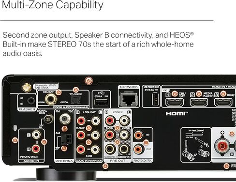 مستقبل Marantz STEREO 70s 2-Ch AV (75W X 2) - مستقبل المسرح المنزلي المدمج 4K/120 و8K، تضخيم فئة A/B، يدعم اتصال Spotify، Airplay 2، Bluetooth، والمزيد عبر Wi-Fi وHEOS Multi-Room in Saudi Arabia
